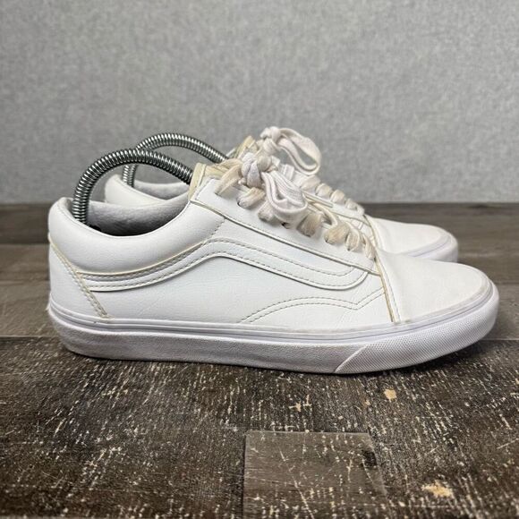 Vans Womens Size 9.5 Mens 8 Old Skool Leather Sneakers Shoes White Tie 507452 - Picture 1 of 9